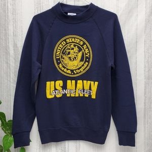 Vtg US Navy Sweatshirt Atlantic Fleet Norfolk, Virginia 2D Text